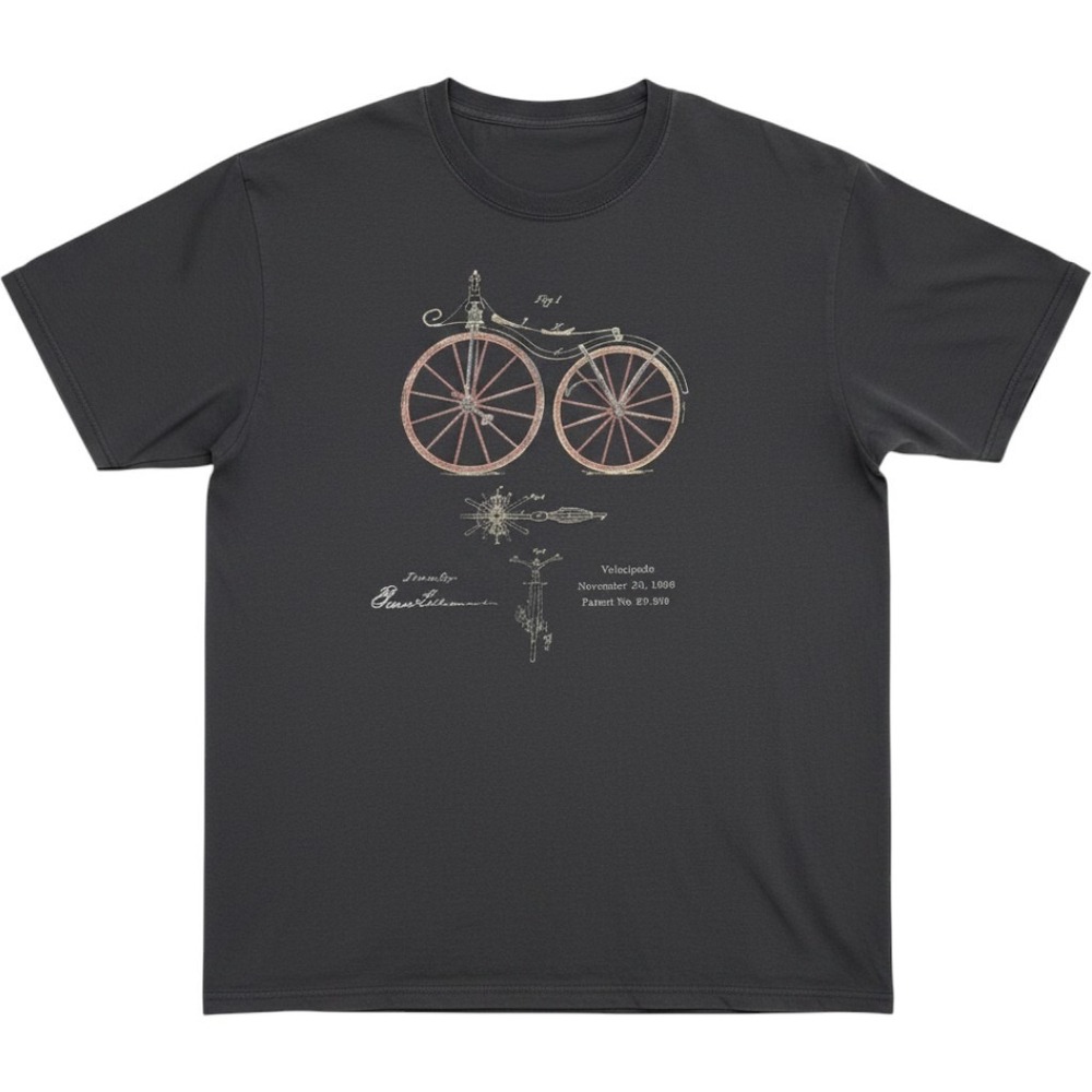 vintage 1866 patent velocipede graphic T-shirt Pierre Lallement Sz XL